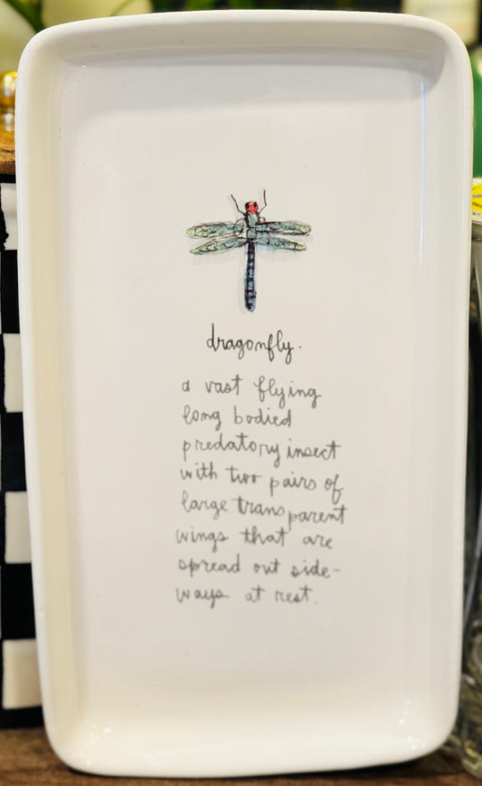 Rae Dunn white ceramic DRAGONFLY saying plate