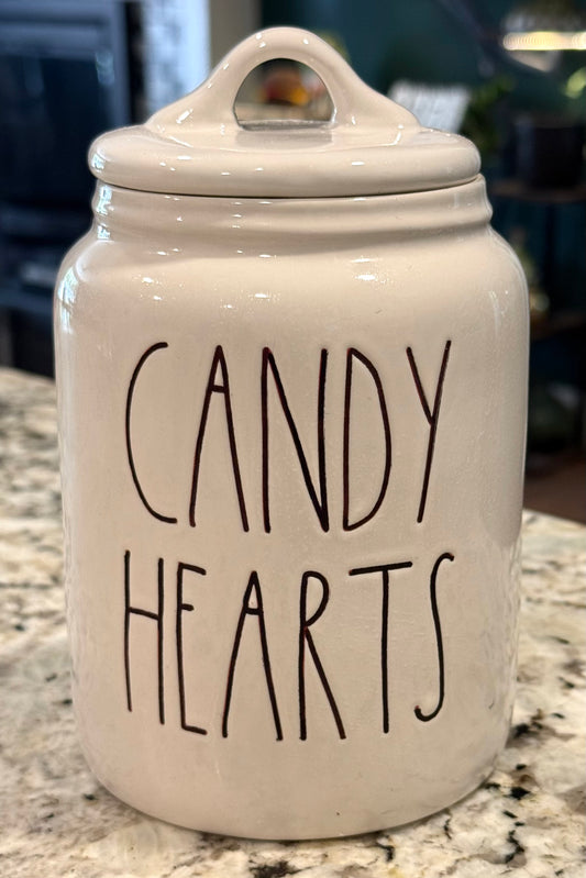 New Rae Dunn white ceramic CANDY HEARTS 6” canister