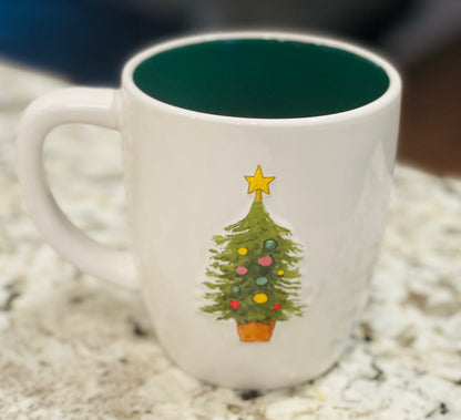 New Rae Dunn white Christmas ceramic coffee mug OH CHRISTMAS TREE