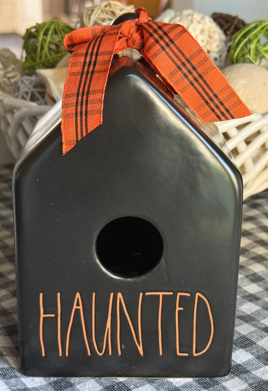 Rae Dunn black ceramic HAUNTED Halloween birdhouse decor