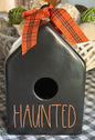 Rae Dunn black ceramic HAUNTED Halloween birdhouse decor