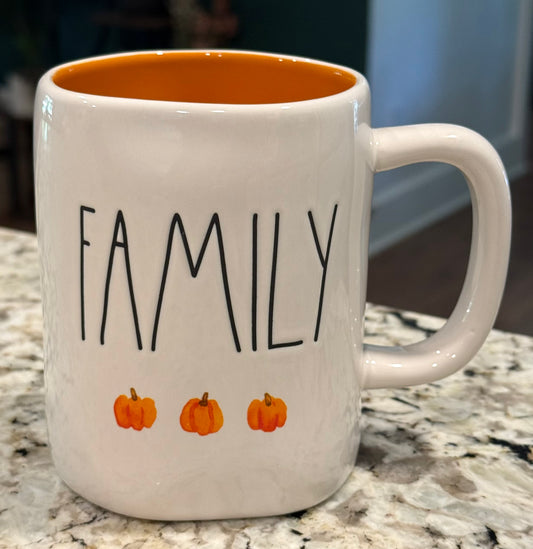 New Rae Dunn white ceramic pumpkin coffee mug FAMILY