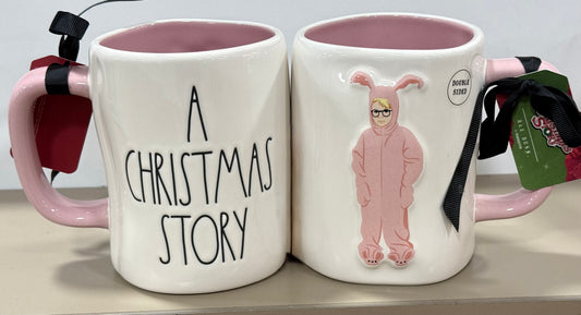New Rae Dunn ceramic Christmas coffee mug A CHRISTMAS STORY ralphie bunny suit, double sided