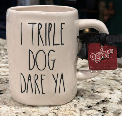 New Rae Dunn x A Christmas Story white ceramic coffee mug I TRIPLE DOG DARE YOU