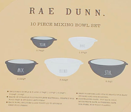 New Rae Dunn black & white plastic kitchen mixing bowl set