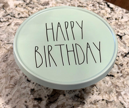 New Rae Dunn mint green ceramic 4” cake stand HAPPY BIRTHDAY