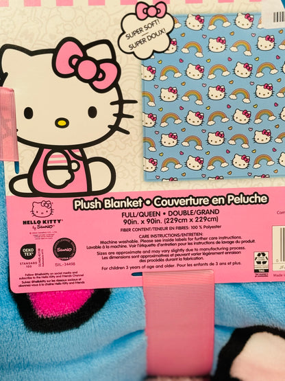 New Release Hello Kitty blue 60x96 X-long TWIN size rainbow blanket