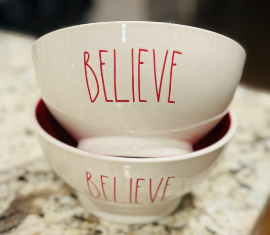 New Rae Dunn white ceramic Christmas cereal bowl set BELIEVE