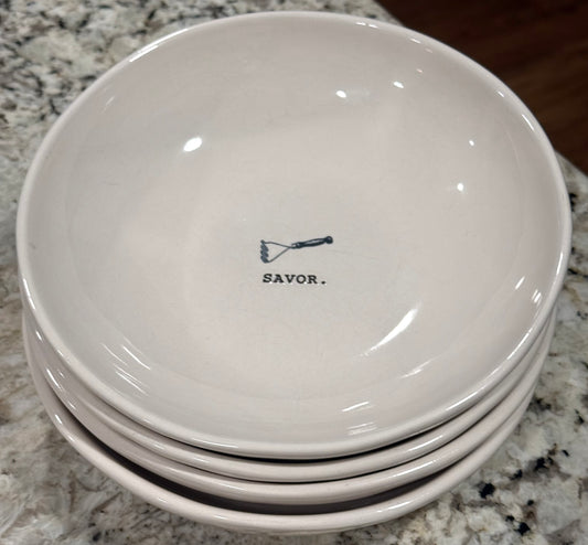 Rae Dunn white ceramic 4-piece original ICON dinner bowl set SAVOR.