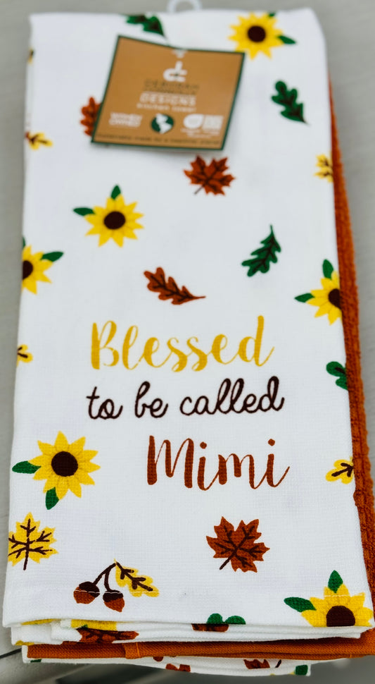 New 3-piece Fall leaf kitchen dish towel set BLESSED TO BE MIMI