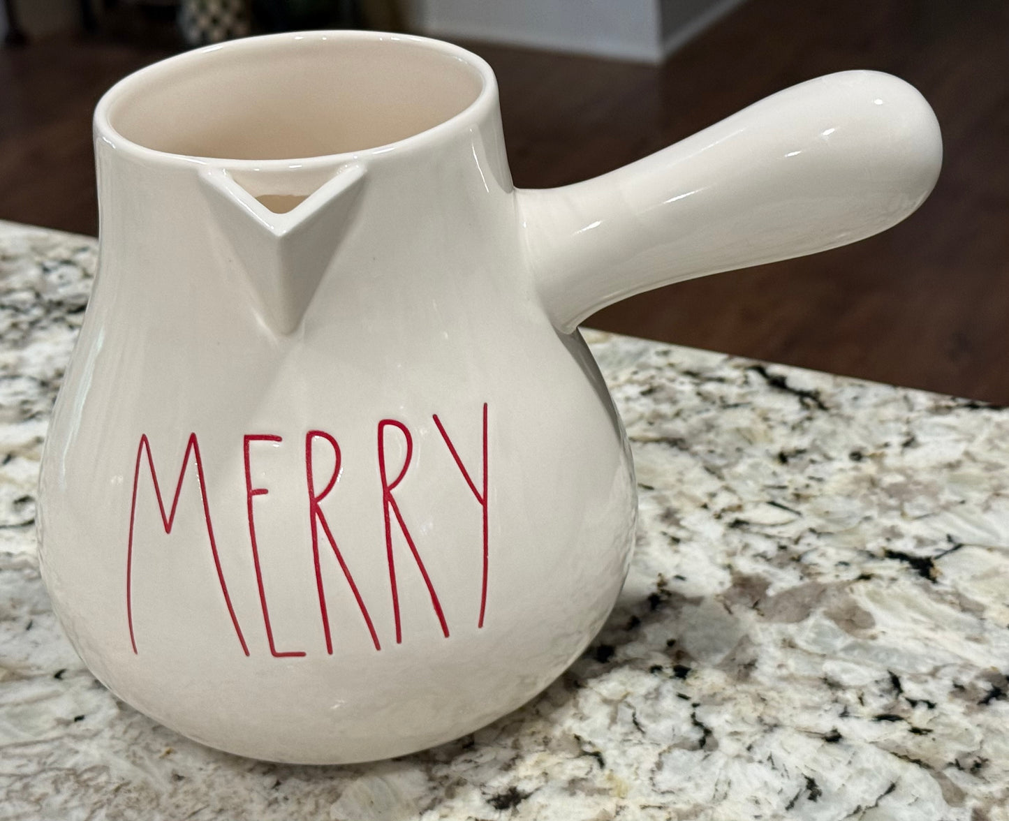 New Rae Dunn white ceramic cocoa pot MERRY
