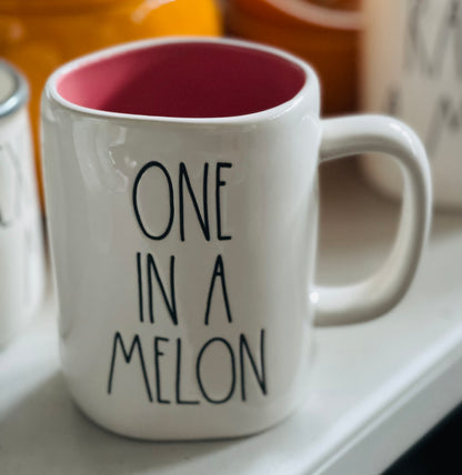 New Rae Dunn white ceramic coffee mug ONE IN A MELON