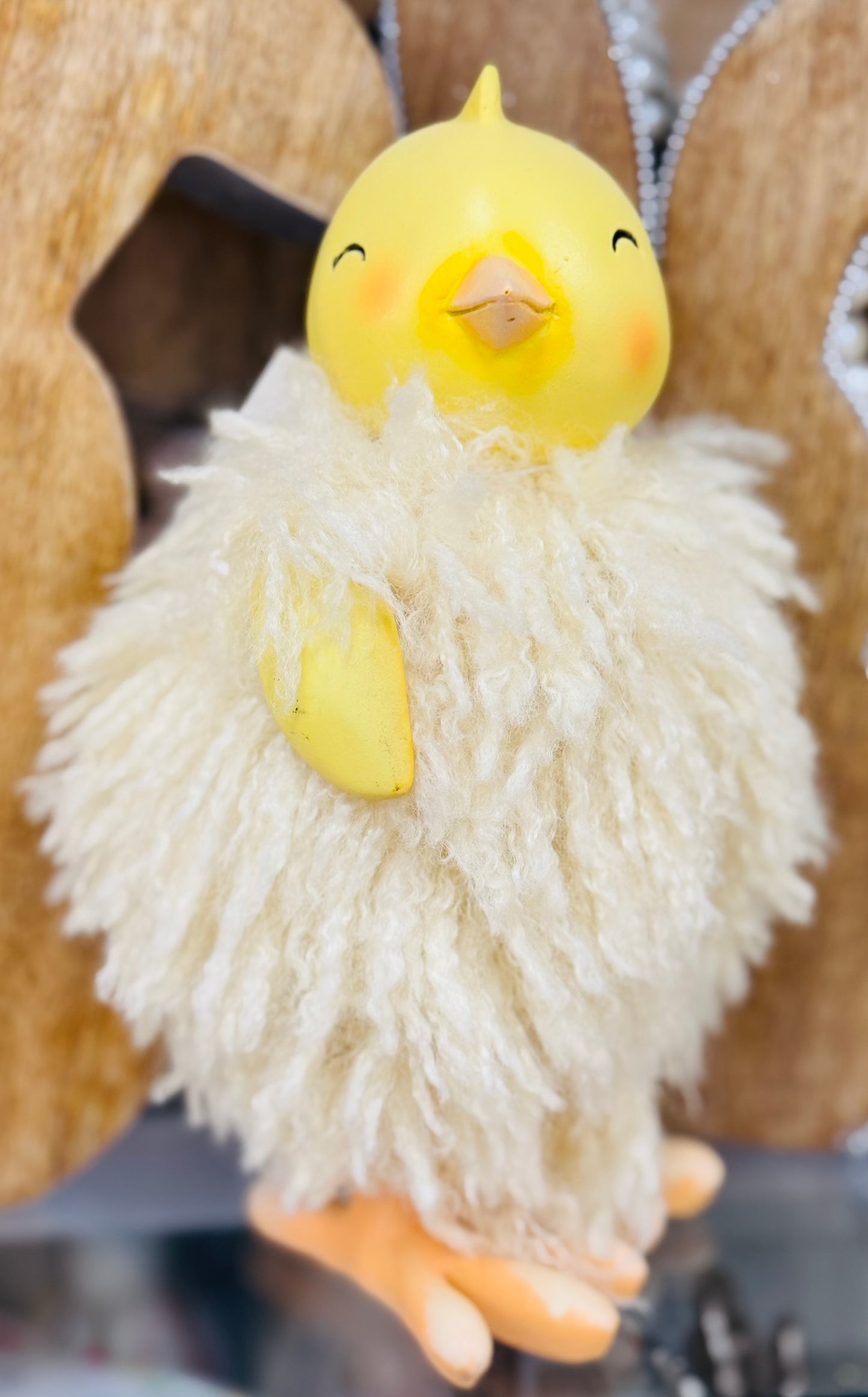 New resin 6” fuzzy yellow chick Easter decor