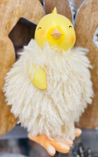 New resin 6” fuzzy yellow chick Easter decor