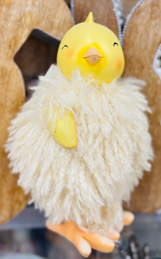 New resin 6” fuzzy yellow chick Easter decor
