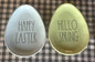 New Rae Dunn blue/green ceramic Easter 2-piece egg shaped plate set HAPPY EASTER/HELLO SPRING
