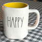 New Rae Dunn white ceramic coffee mug HAPPY
