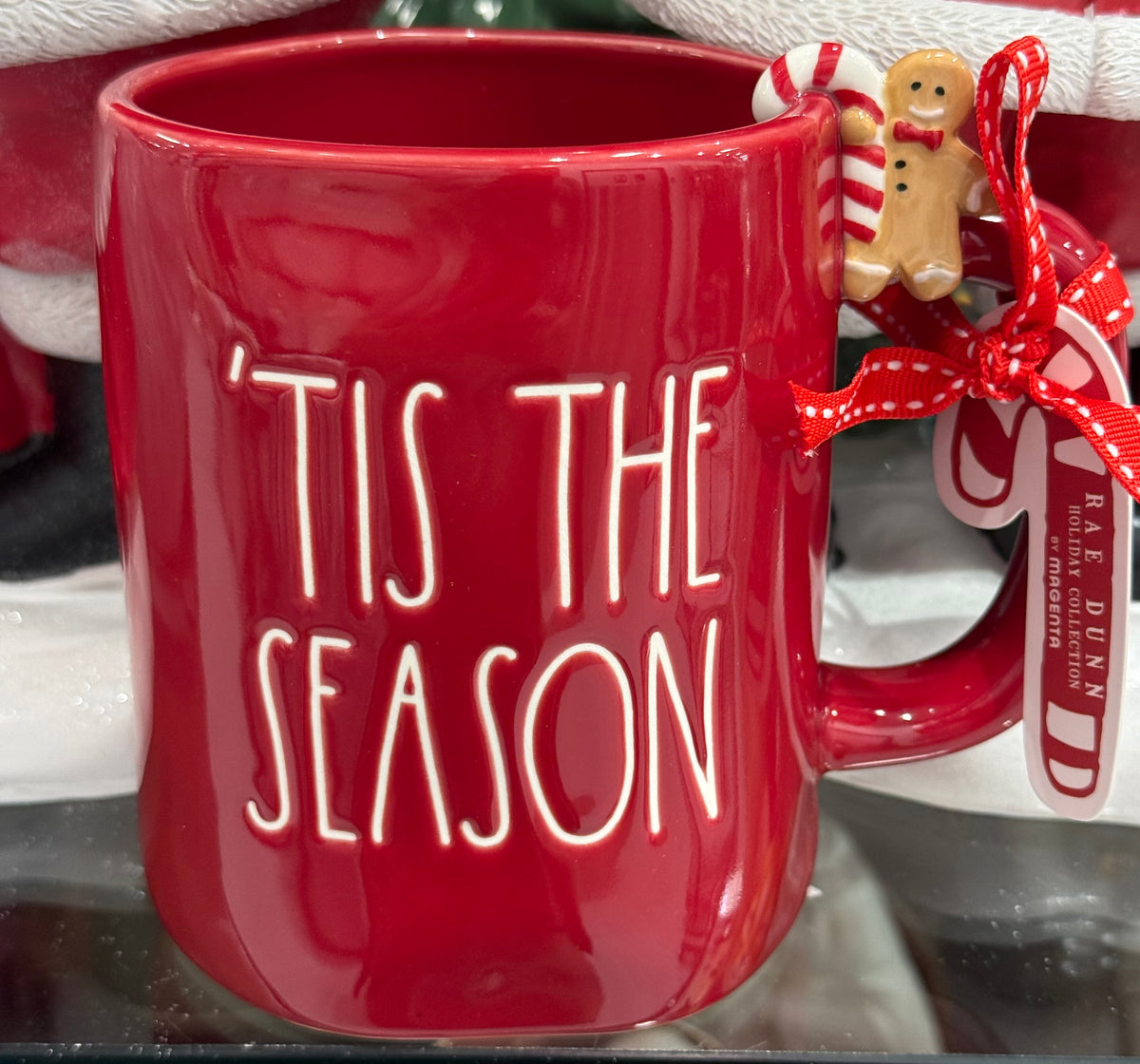 New Rae Dunn red ceramic gingerbread peeking Christmas coffee mug ‘TIS THE SEASON