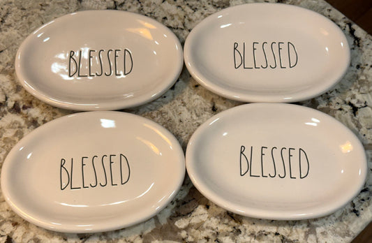 New Rae Dunn 4-piece white ceramic oval plate set BLESSED