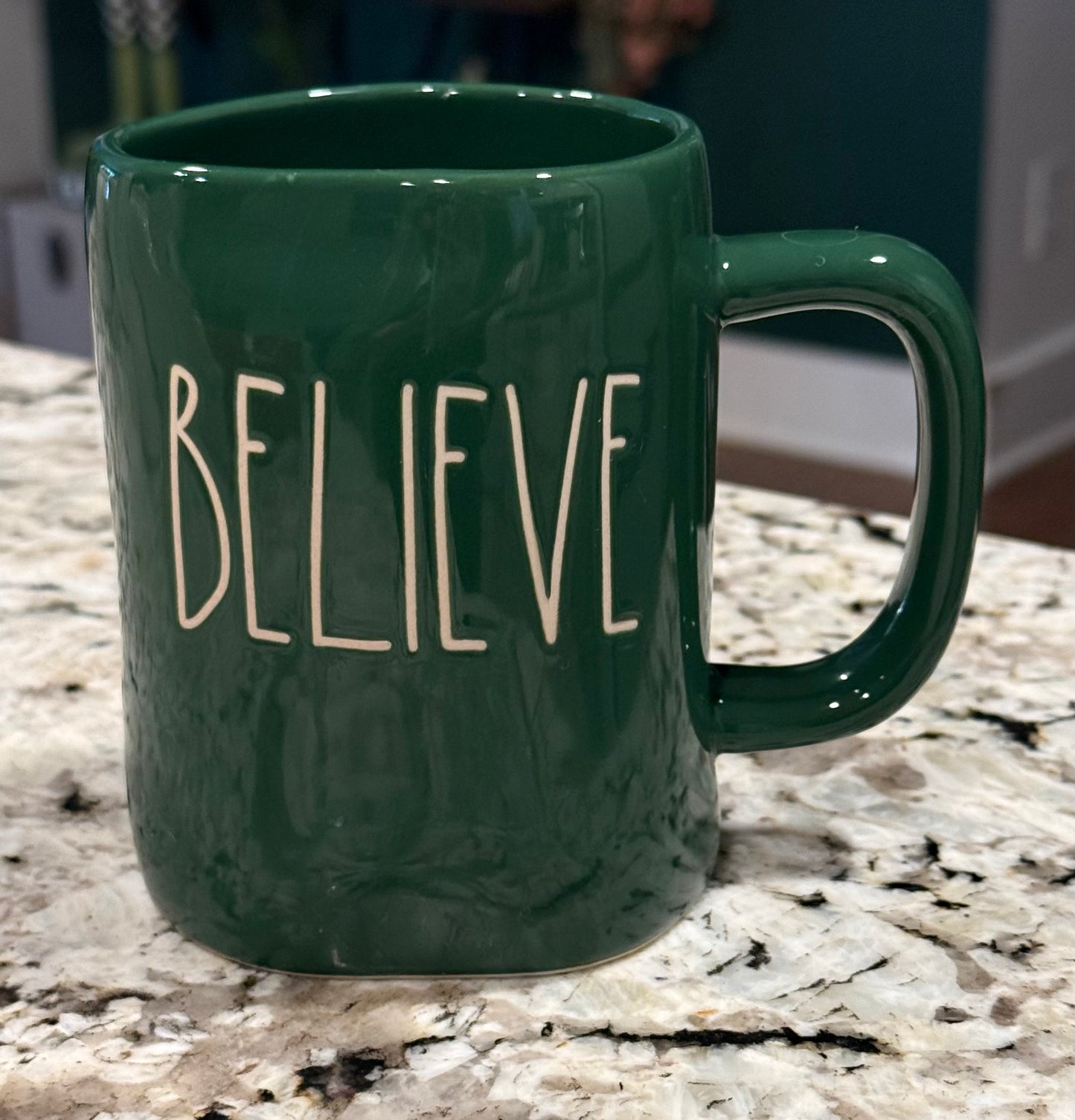 New Rae Dunn green ceramic BELIEVE coffee mug