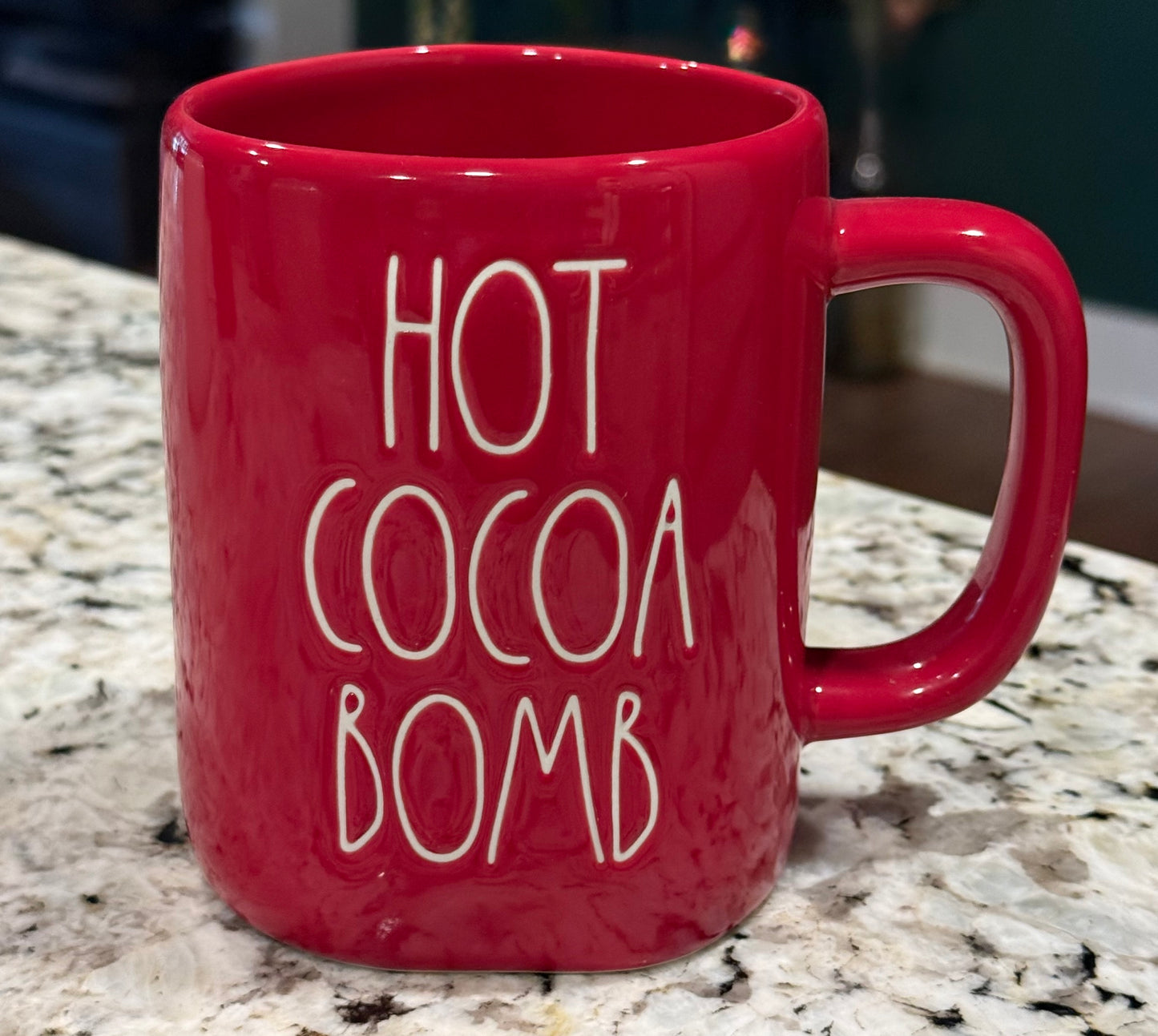 New Rae Dunn red ceramic Christmas decor coffee mug HOT COCOA BOMB