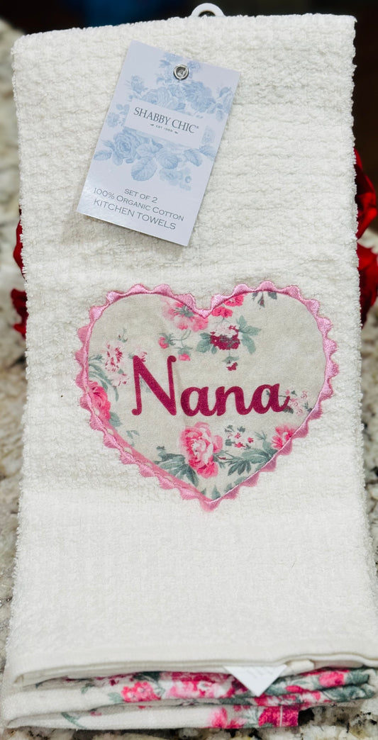 New Shabby Chic organic 2-piece kitchen dish towel set NANA