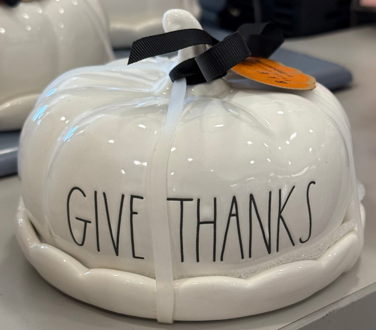 New Rae Dunn white ceramic covered pumpkin dish GIVE THANKS