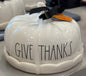 New Rae Dunn white ceramic covered pumpkin dish GIVE THANKS