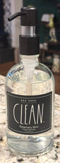 New Rae Dunn glass soap dispenser CLEAN. Rosemary Mint scent.