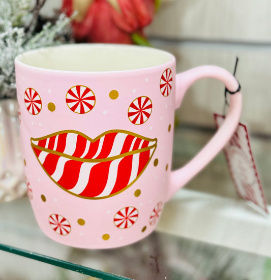 New soft feel hand painted Striped Christmas lips coffee mug