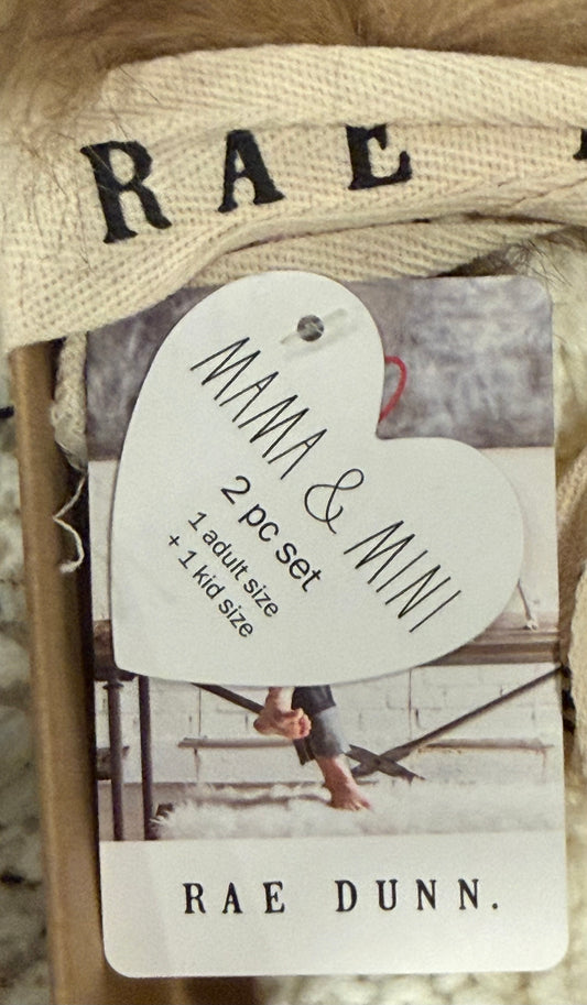 New Rae Dunn white fur topped beanie set MAMA/MINI