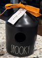New Rae Dunn black round  ceramic Halloween decor birdhouse SPOOKY