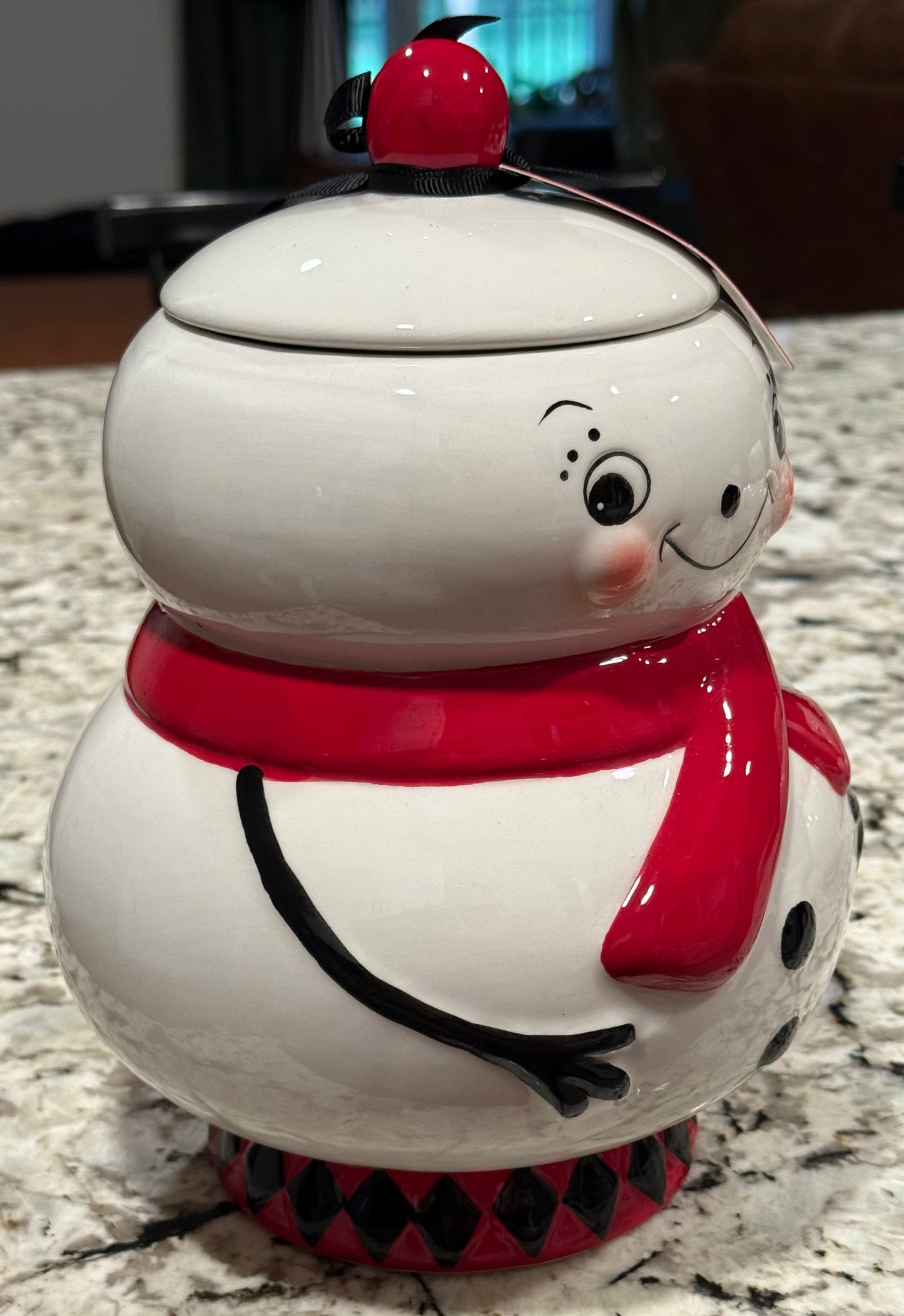 New Joanna Parker ceramic large 10” snowman Christmas cookie jar canister