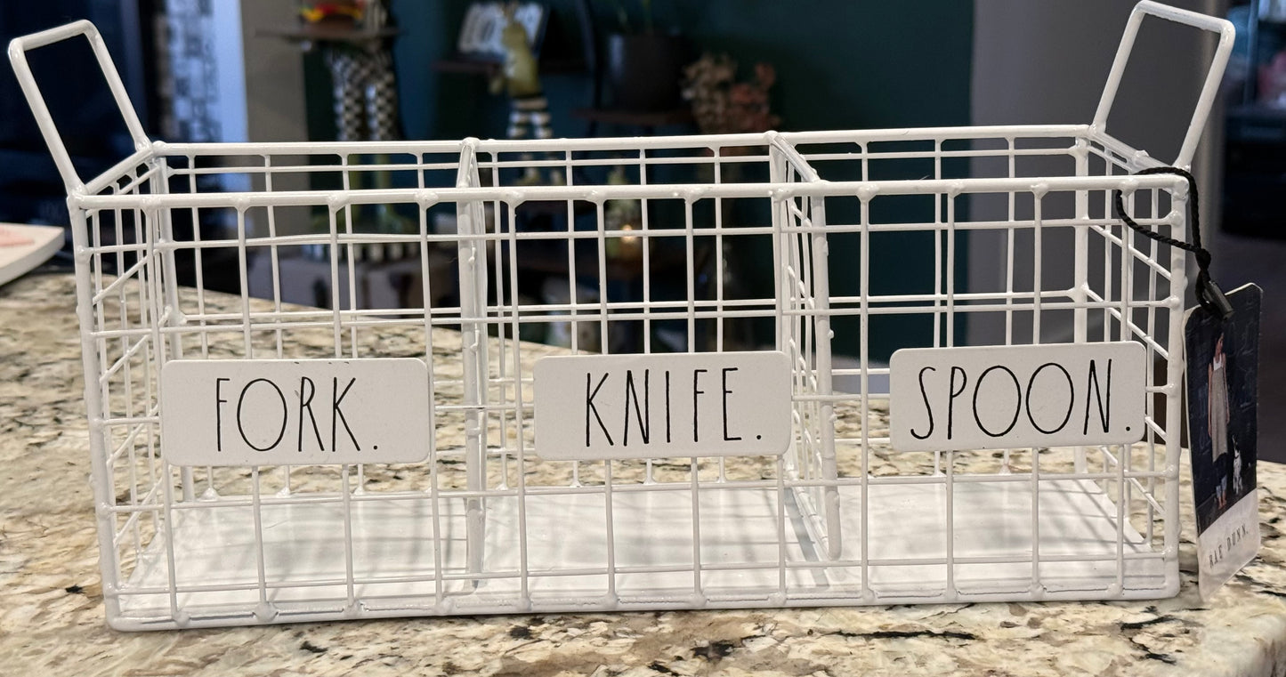New Rae Dunn white metal wire utensils holder FORK KNIFE SPOON 12.5x4.5