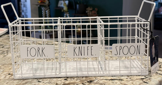 New Rae Dunn white metal wire utensils holder FORK KNIFE SPOON 12.5x4.5