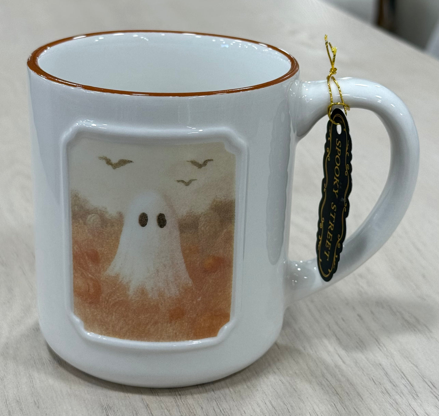 New white ceramic Halloween picture frame ghost mug