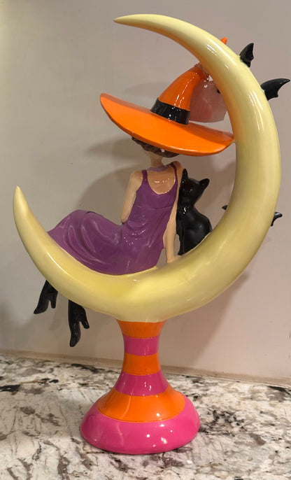New 15” December Diamonds original witch on moon Halloween decor