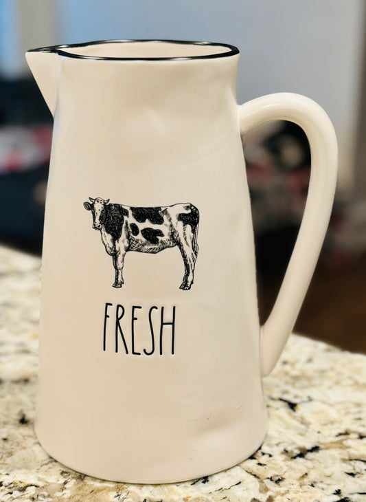 New Rae Dunn Farmline ceramic cow pitcher FRESH