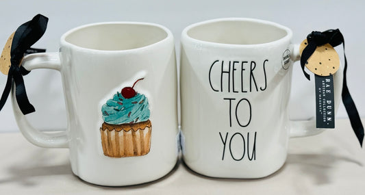 New Rae Dunn white ceramic coffee mug CHEERS TO YOU