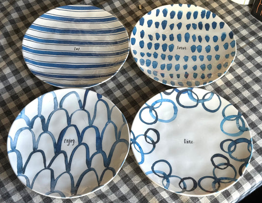 New Rae Dunn 4-piece melamine Indigo 8” plate set