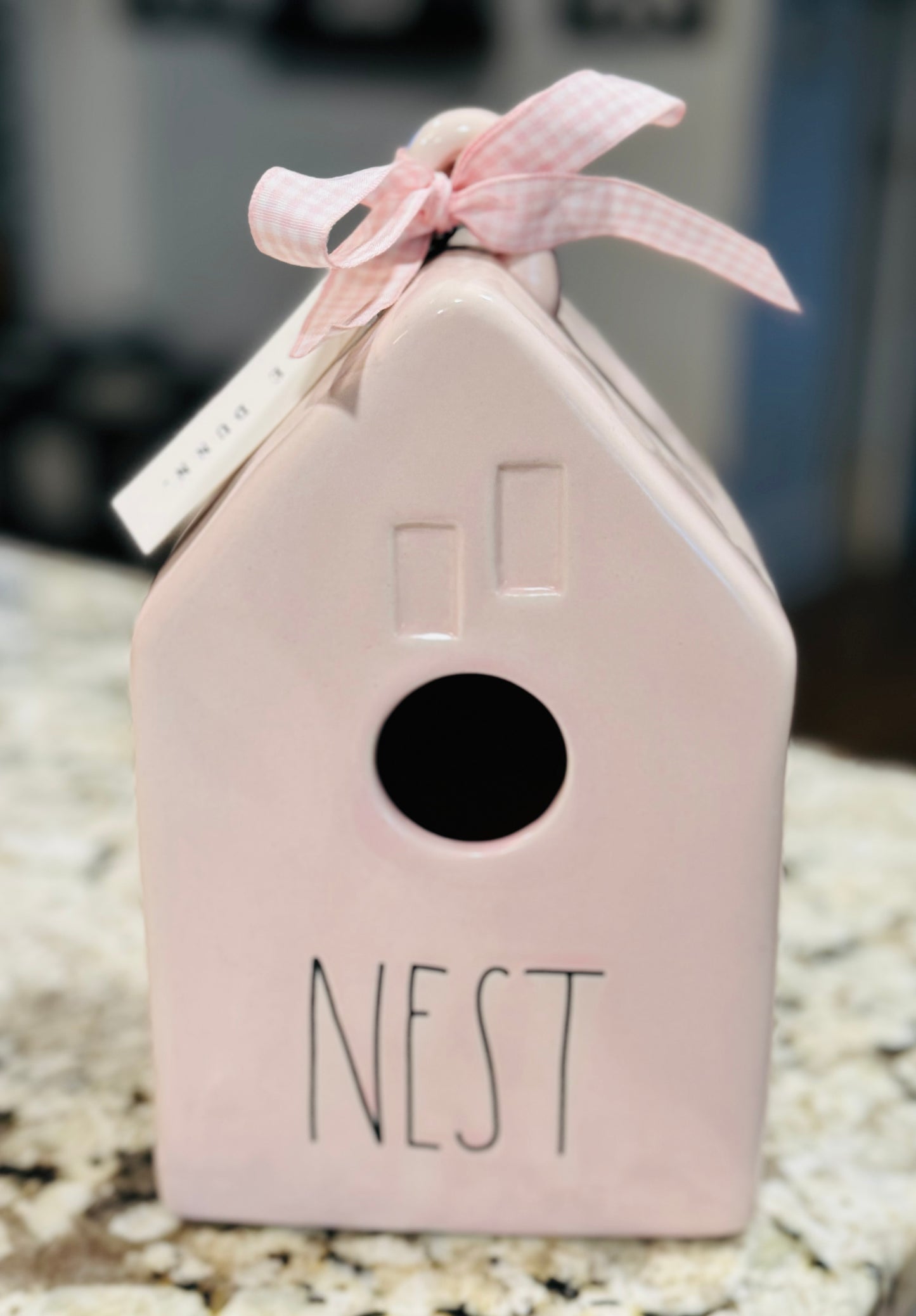 New Rae Dunn pink ceramic birdhouse decor NEST