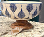 New Made in India ceramic w blue leaf large table top fruit or storage bowl 9.75x6