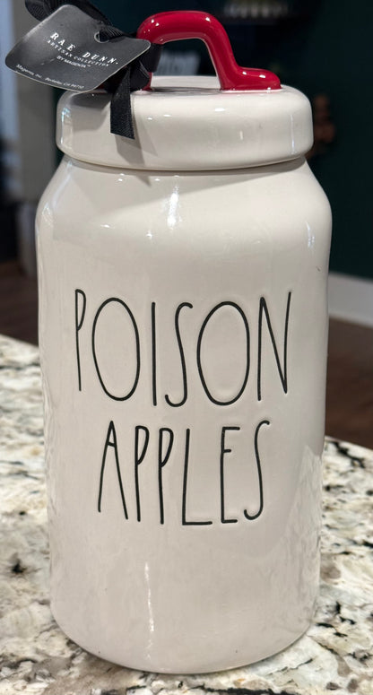 New Rae Dunn x Disney’s Snow White white ceramic Halloween decor 9” canister POISON APPLES
