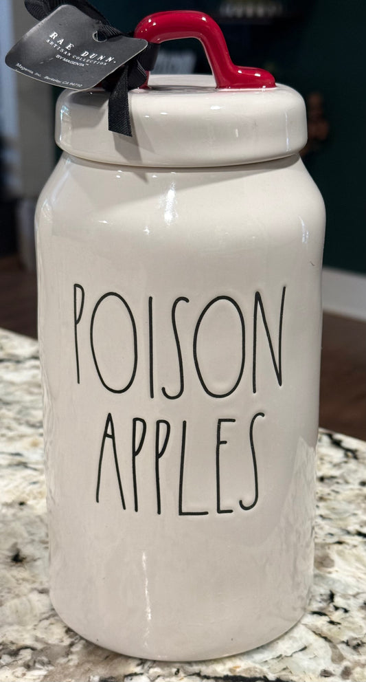 New Rae Dunn x Disney’s Snow White white ceramic Halloween decor 9” canister POISON APPLES