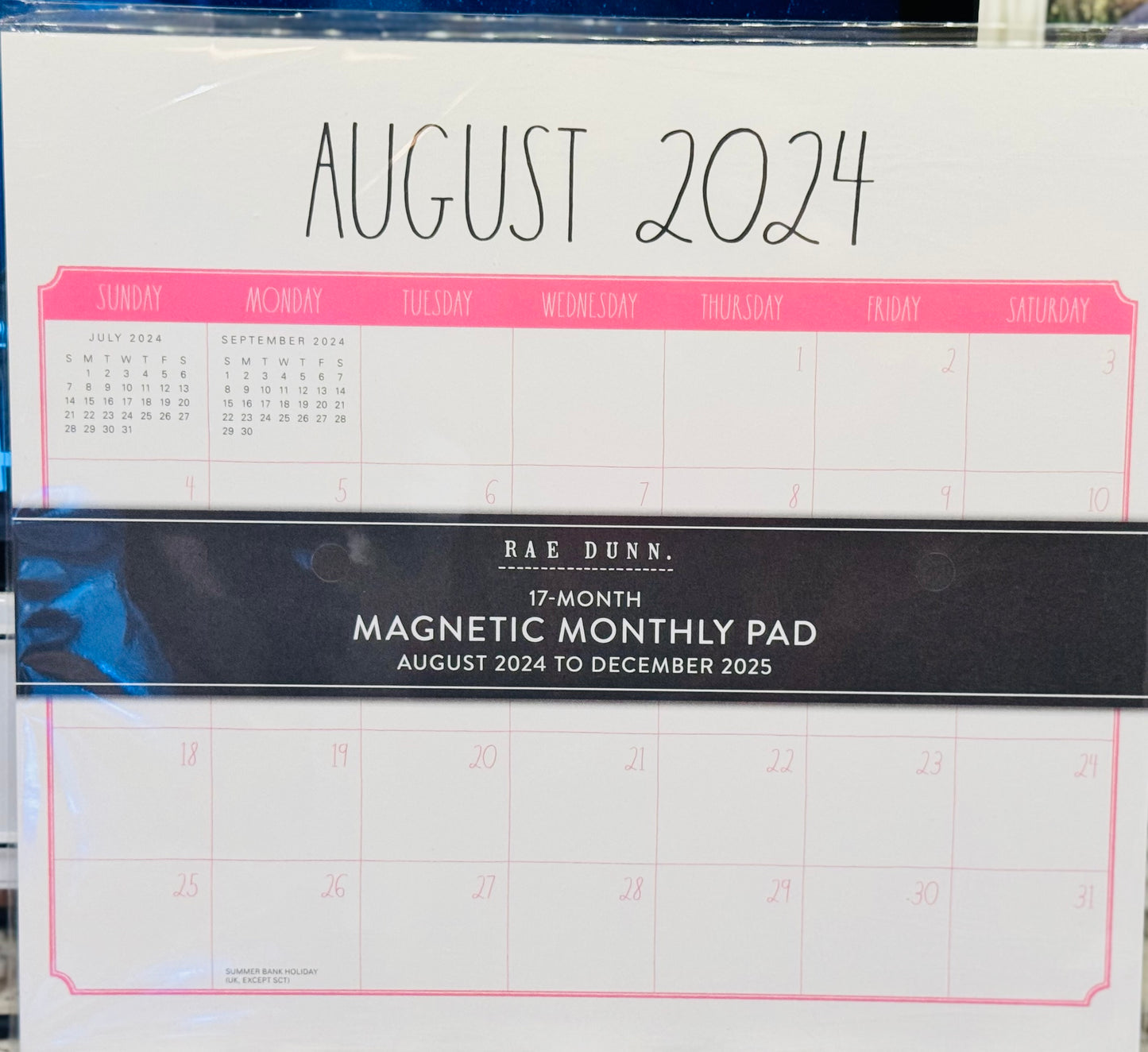 New Rae Dunn full year 2025 monthly magnetic tear-off Calendar -pink trimmed