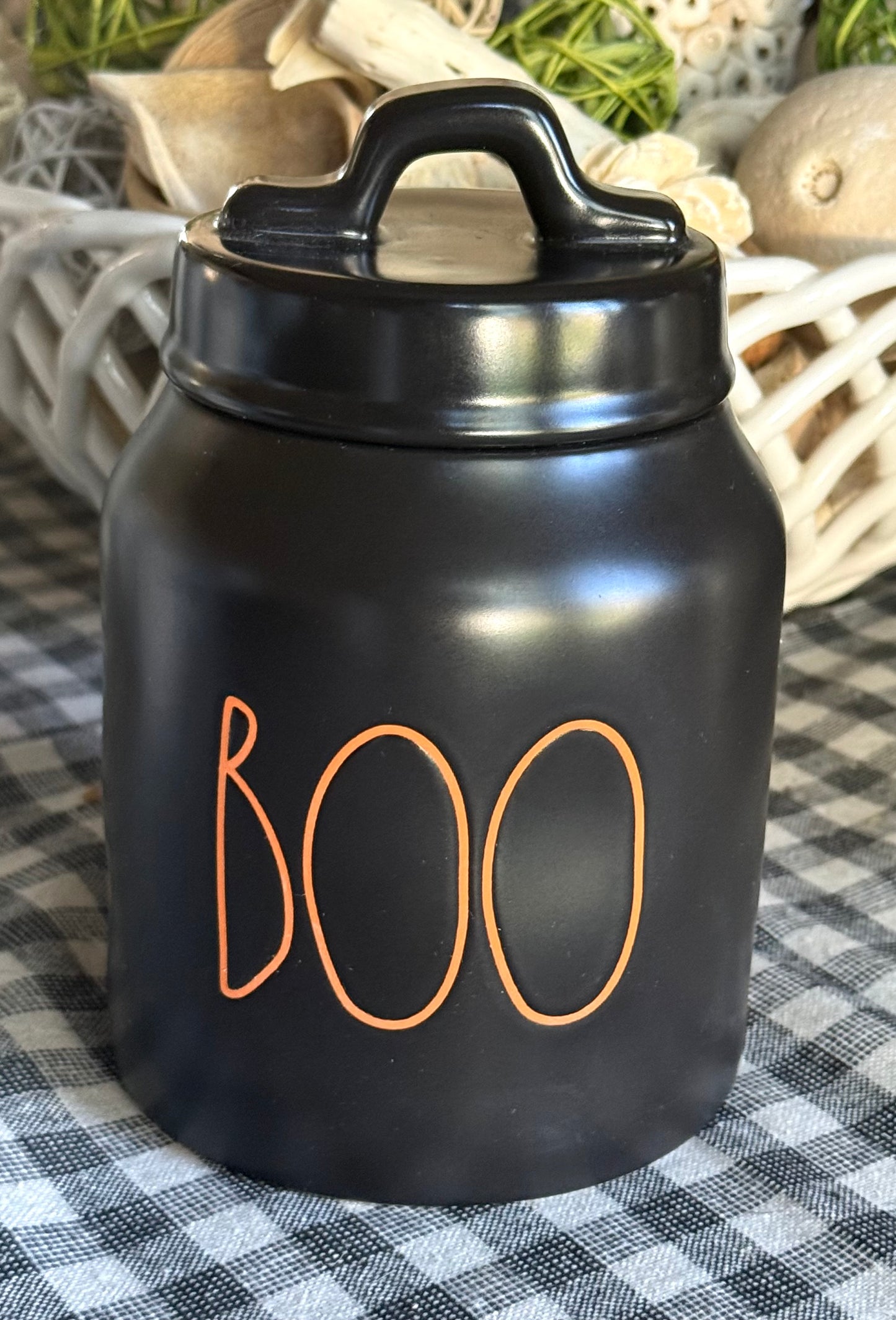 New Rae Dunn matte black ceramic BOO! 6” canister