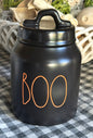 New Rae Dunn matte black ceramic BOO! 6” canister