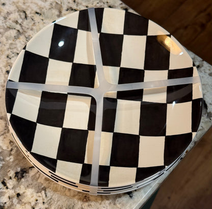 New black and white check 4-piece melamine salad 9.75 plate set