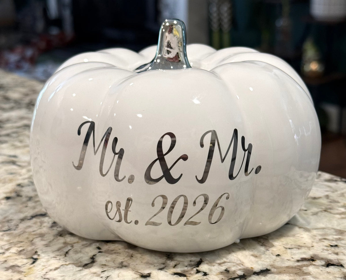 New white ceramic 8” Mr & Mr est 2026 fall pumpkin decor