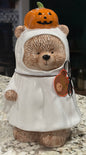 New ceramic Creepy Critters teddy bear ghost with pumpkin cookie jar canister Halloween decor 11.5x8